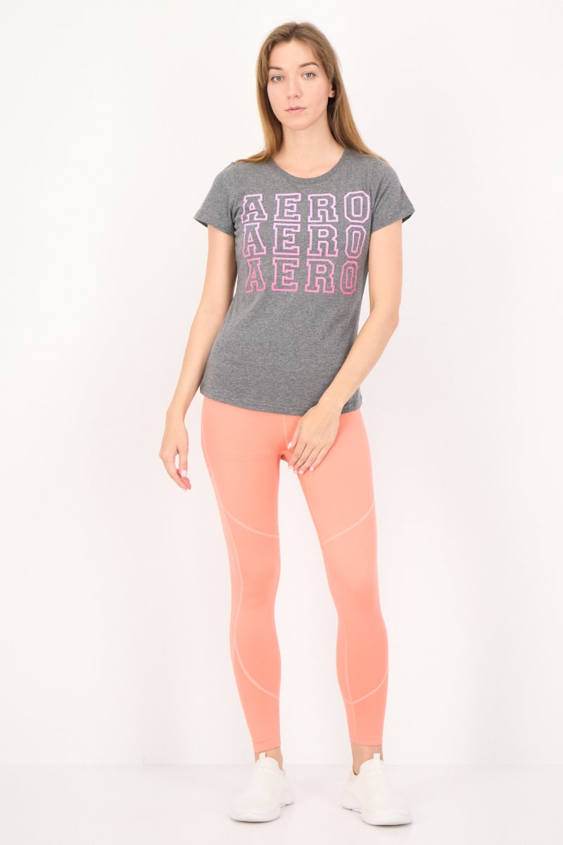 Aeropostale Women Sportswear Fit Short Sleeves Training T-shirt, Grey - Image 2